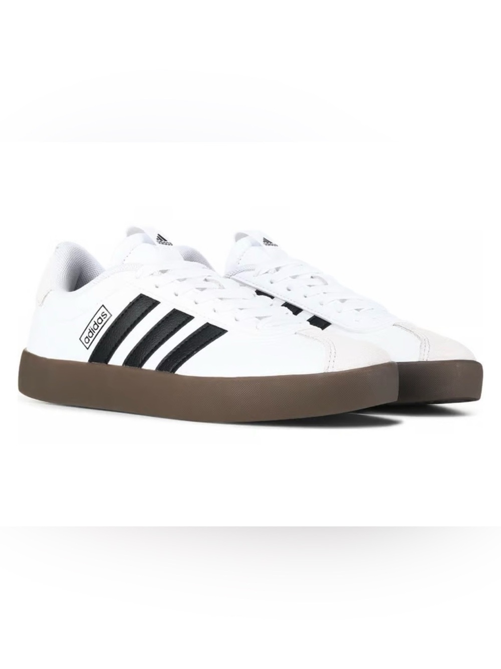 VL court 3.0 adidas White Sneakers with Black Stripes and Brown Gum Sole